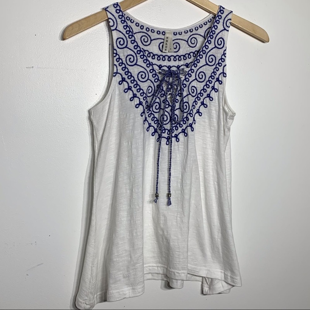 NWT Roper Embroidery Embellished‎ Burnout Tank Top Size S